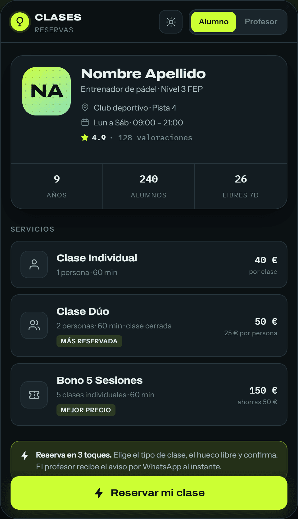 Reservas que avisan por WhatsApp
